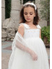 Square Neck Ivory Lace Tulle Tea Length Flower Girl Dress